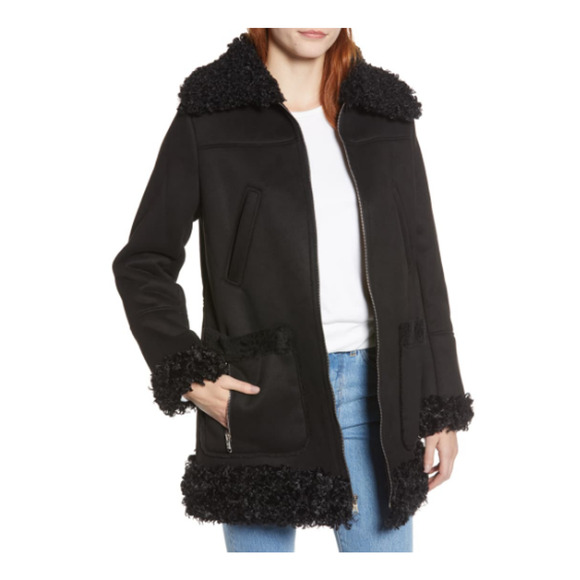 Sam Edelman Women Zip Coat with Faux Shearling Black Size L 400112